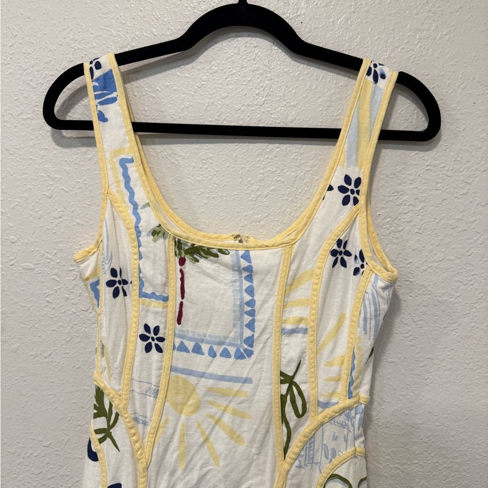 Caroline Constas Palm Tree Print A Line Linen Blend Midi Dress White S Small - Picture 4 of 9